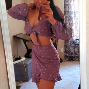 Purple Polka Dot Skirt Set